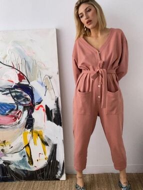 Soft Focus 100% Cotton Jogger Jumpsuit Size S/M